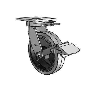 6 Series Kingpinless Casters Top Plate Swivel Caster with 8 x 2 Performa Rubber (Flat/Conductive) Wheel and Tread Lock Brake
